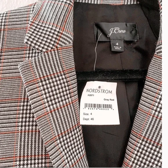 New J Crew Glen Plaid Blazer Side Wrap Bow Schoolboy Blazer size 4